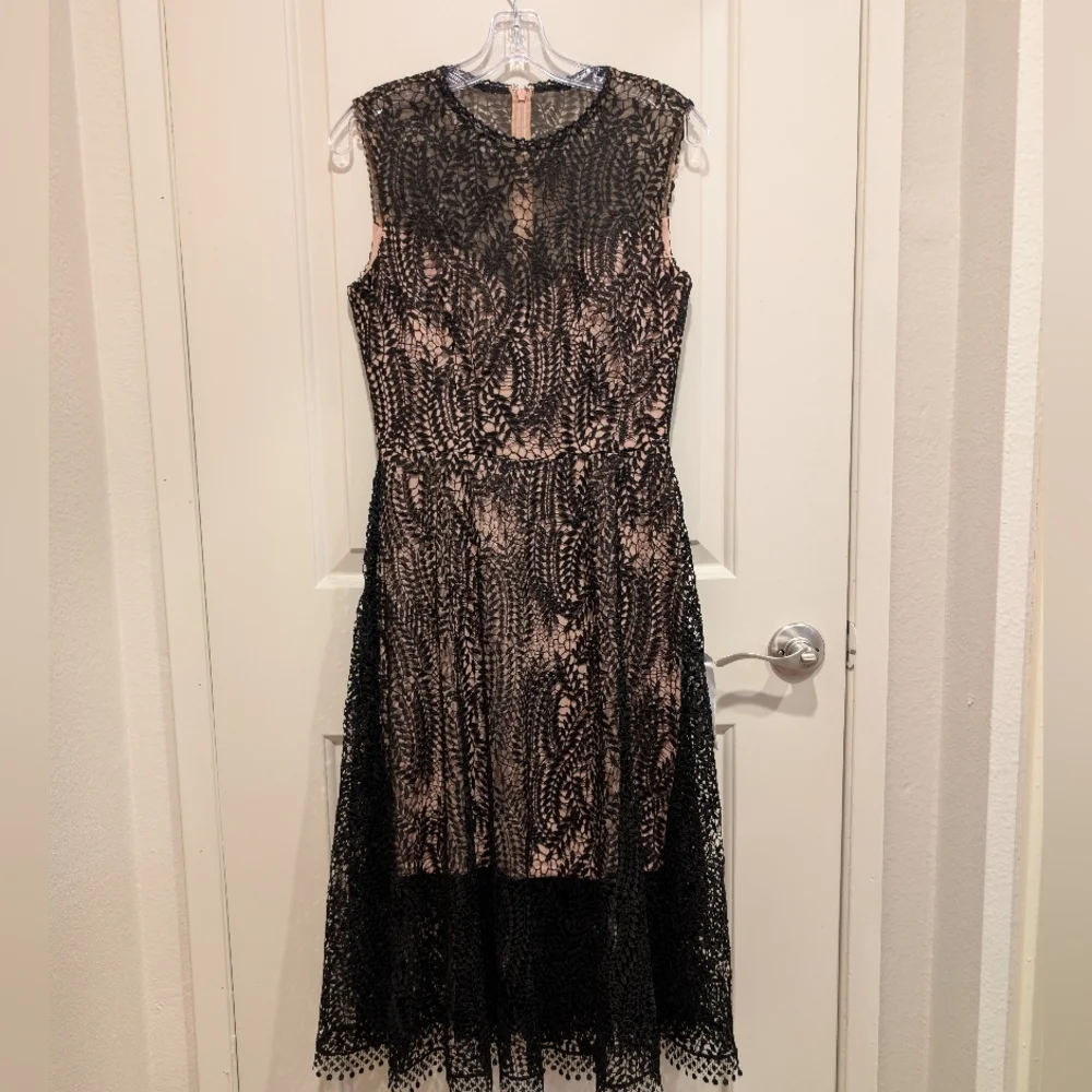 Dress the Population Shane Black Vine Lace Midi Dress Size Small - Picture 2 of 10